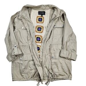 Blu Pepper Jacket Womens Large Khaki Crochet Lace Back Lightweight Grandmacore